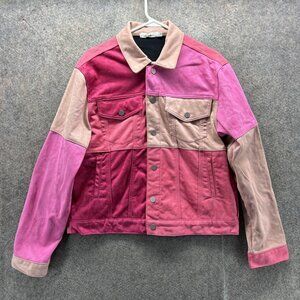 Mnml Jacket Women Medium Pink Colorblock Suede Bomber Snap Lined Streetwear